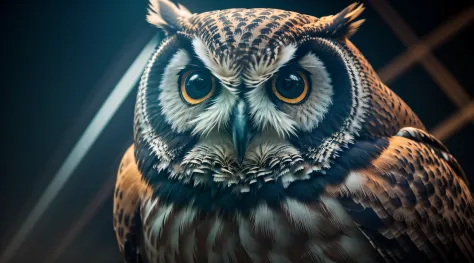 a computer wallpaper with an imposing owl with a mysterious look, Insanely detailed photography super detail, ccurate, best quality, UHD, masterpiece, ccurate, high quality, high details, Wallpapper , super detail, award winning, best quality, 16k, hyper d...