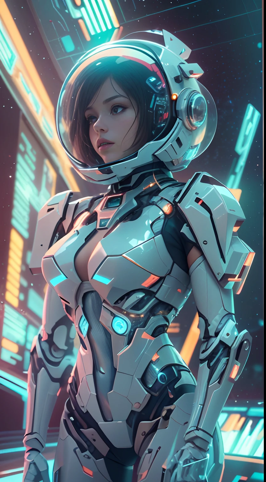 Translucent ethereal mechanical astronaut，Futuristic girl，Mechanical joints，Futuristic space helmet，futuristic urban background，ModelShoot style, (Extremely detailed Cg Unity 8K wallpapers), Abstract stylized beauty,，surrealism, 8K, Super detail, Best quality, Award-Awarded, Anatomically correct, 16k, Super detail