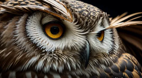 a computer wallpaper with just one owl:1.3 imposing with a mysterious look, wings open and claws in POWERFUL position, Insanely detailed photography super detail, ccurate, best quality, UHD, master piece, ccurate, high quality, High details , Wallpapper , ...