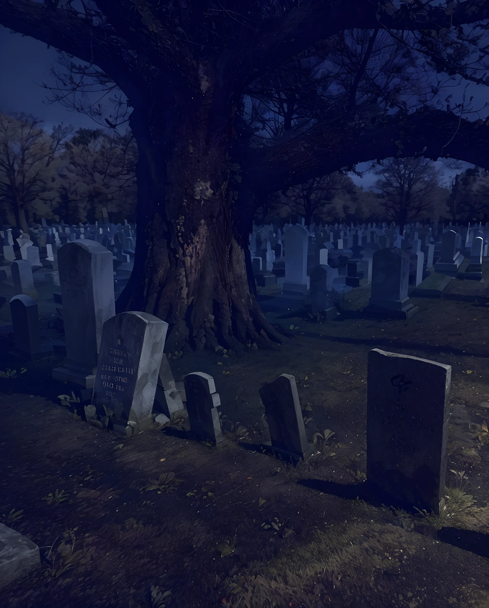 There are many headstones in a cemetery at night, Paisaje de cemetery por la noche, Escena del cemetery oscuro, Antecedentes del cemetery, brumoso cemetery oscuro, cemetery, Sentado en un cemetery por la noche, Creepy and scary atmosphere, Paisaje de cemetery, creepy photo, en un cemetery, en el cemetery a medianoche, El cemetery, Terrifying magic background, Haunted tombstones, with a creepy filter applied, oil style, masterpiece, The best quality