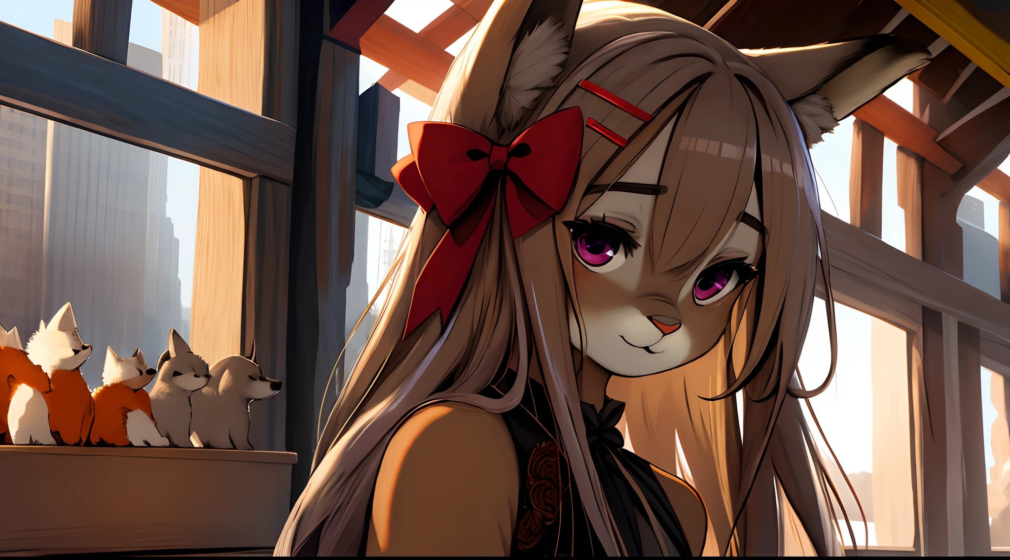 (masterpiece, best quality),  intricate details, 
1girl, solo,   op1, animal ears, hairclip, hair bow, streaked hair, 
 furry, fox,