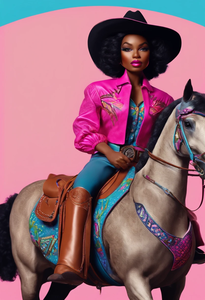 Muñeca Barbie montando a caballo con sombrero y botas de vaquero. - SeaArt  AI