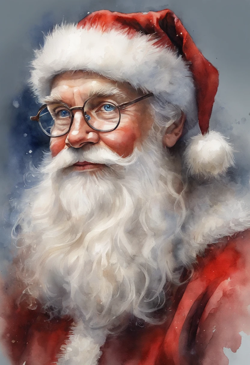 圣诞老人、美丽肌肤、戴眼镜的蓝眼睛, 肖像