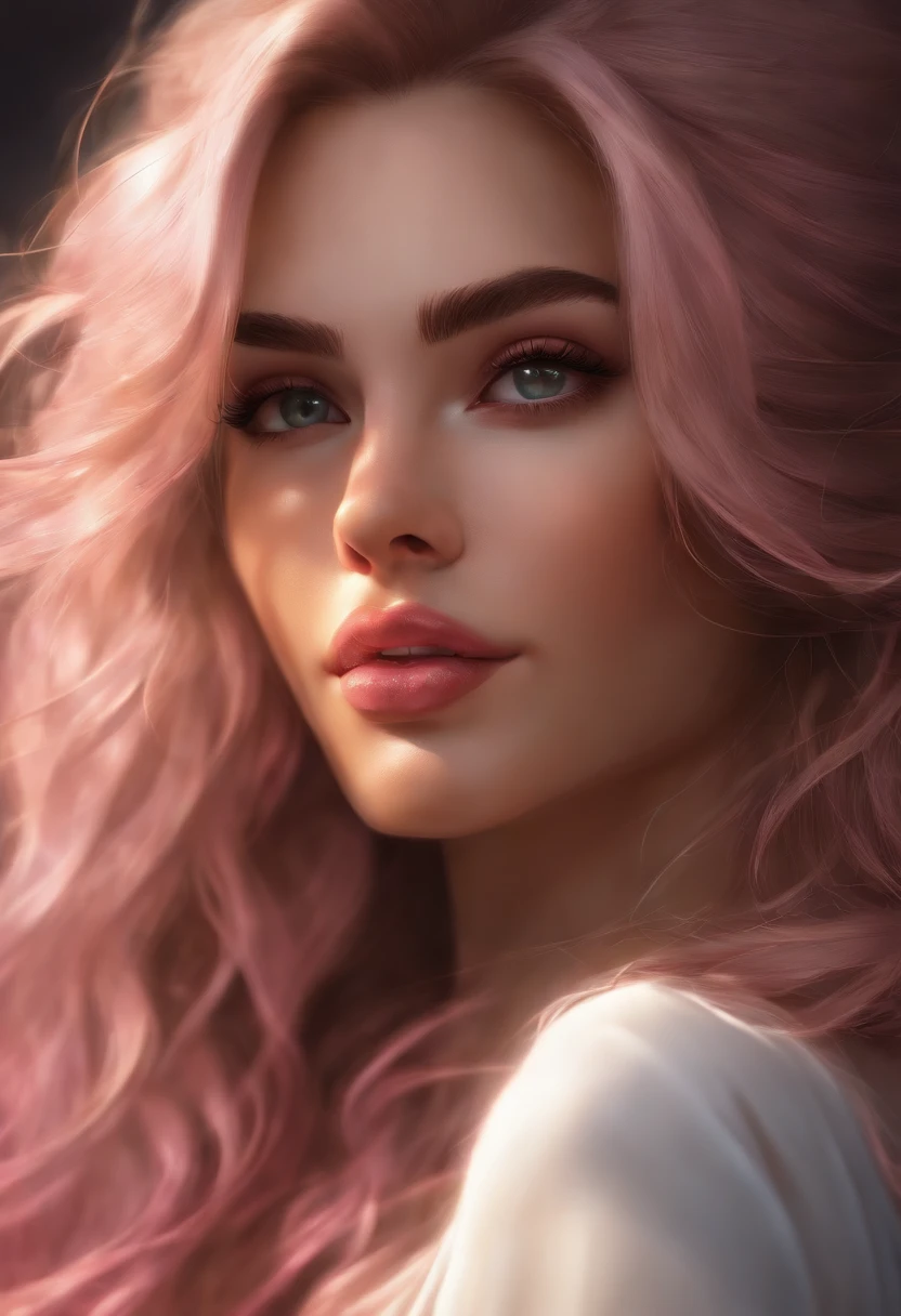 A woman with pink hair and blue eyes is looking at the camera - SeaArt AI