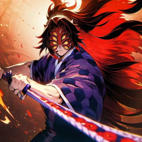 Kokushibo, cool, dynamic, 8k, with Kokushibo's sword, in fire
(best quality, 8k, highres, masterpiece:1.2), dynamic, powerful, i...