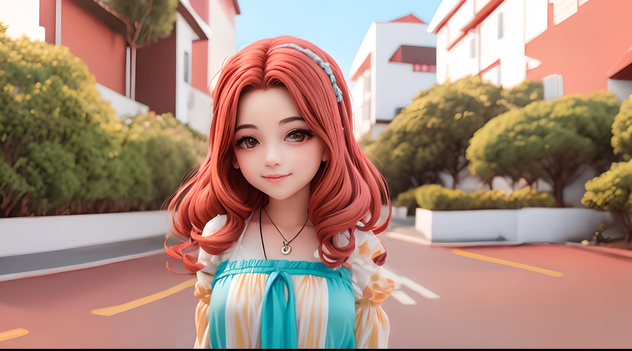 A close up of a doll with red hair and a blue dress - SeaArt AI