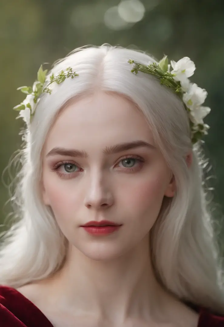 (((A deep, red wound crosses her left cheek))) White complexion, Women around 19 years of age, Natural white hair, Unique green eyes, Wearing a call, Slender and elegant, beautiful, Candles in the Middle Ages, ultra sharp focus, Realistic shots, Medieval w...