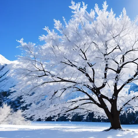 Beautiful as winter crystal、Pure white ice created by the wind。Its delicate ice crystals envelop the branches and leaves of the tree、Imagine a sight sparkling in the sunshine。Clear blue sky and snow-capped mountains々Against the background of々Spread、Among t...