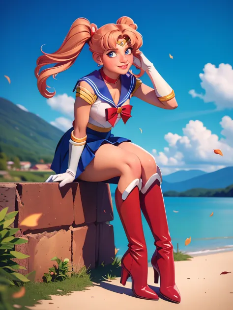 (8k, RAW photo, best quality, masterpiece:1.2), (ultra highres:1.0), detailed illustration, detailed, (realistic, photo-realistic:1.37), detailed beautiful skin, sailor moon, (1 girl: 1.2),(full body:1.2),(hand of Guido Daniele:1.2), slim body, cute, happy...