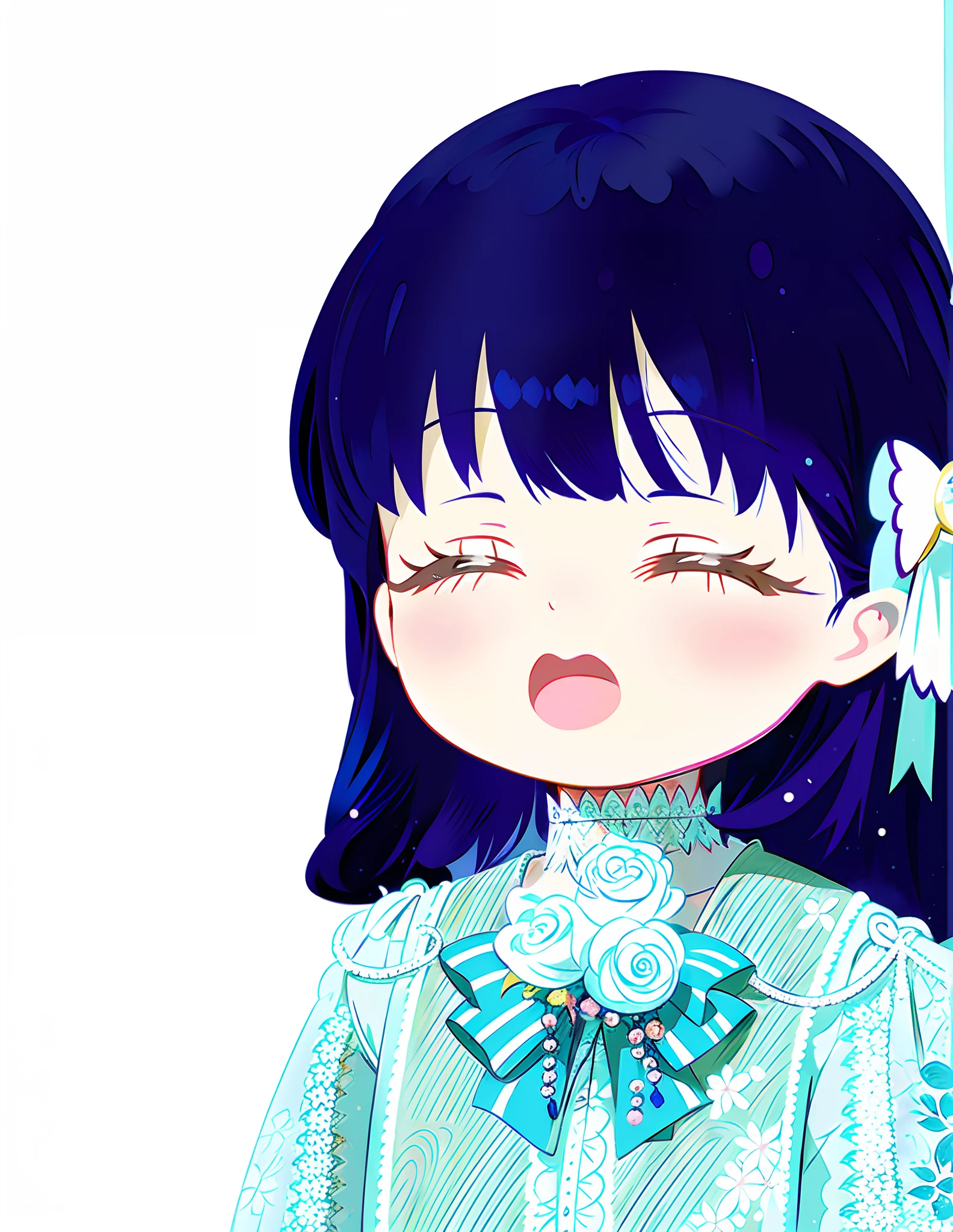 Anime girl with blue hair and a flower in her hair - SeaArt AI