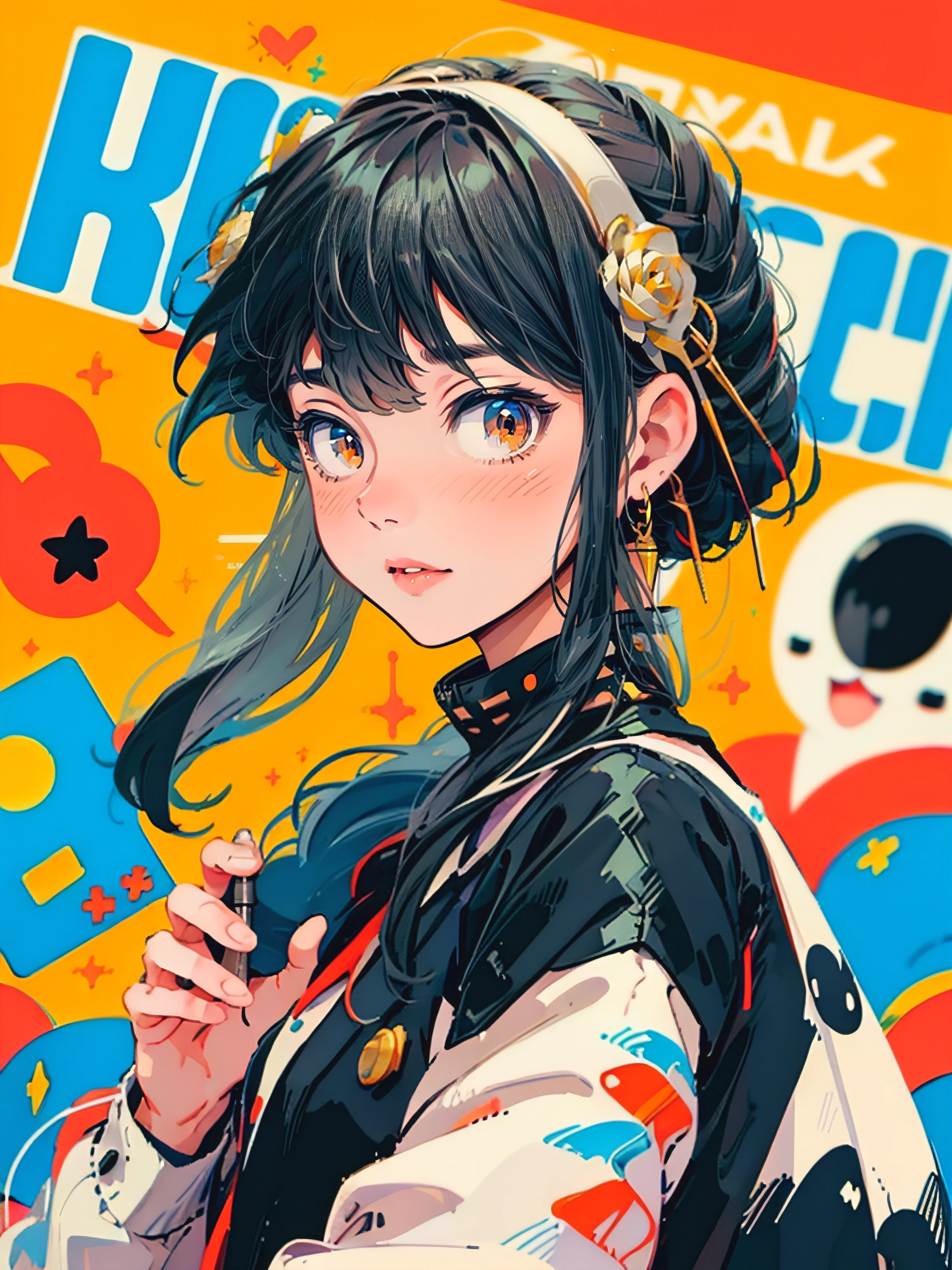 Yor Forger, 1 woman, black hair, kawaii, digital art, detailed illustration, vibrant colors,