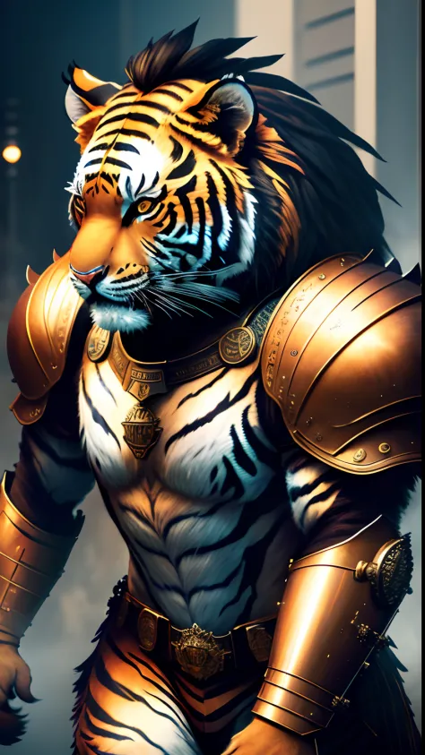 Animalrizz   ((tigers)) 10, masterpiece, highres, Absurd,photorealistic portrait, Parley_armature, Lion in Armor ,Wear Parley_armature, Massive futuristic armor, running, move, Rocket propulsion,((from the side))