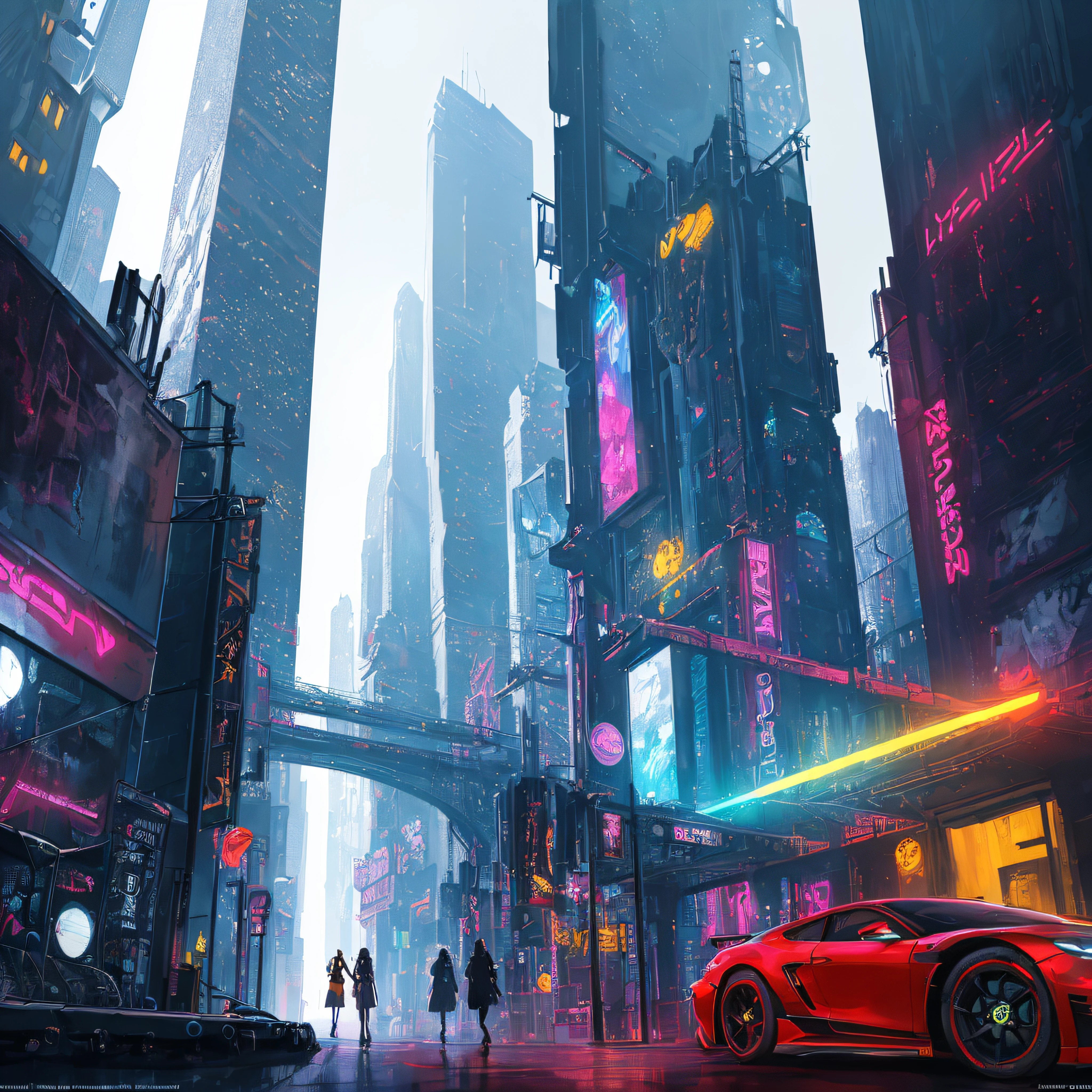 1girl, ((masterpiece)), ((extremely detailed)), ((best quality)), ((8k_wallpaper)), walking into stars gate, hyperspace, unreal, (steel pen painting), Edward Hopper, (intricate detail:0.85), fantasy, multiverses, (cityscape), neon, cyberpunk, ((skyscraper)), concept art, (HDR), raytracing, glossy, lens flare, (futuristic) cars, high contrast