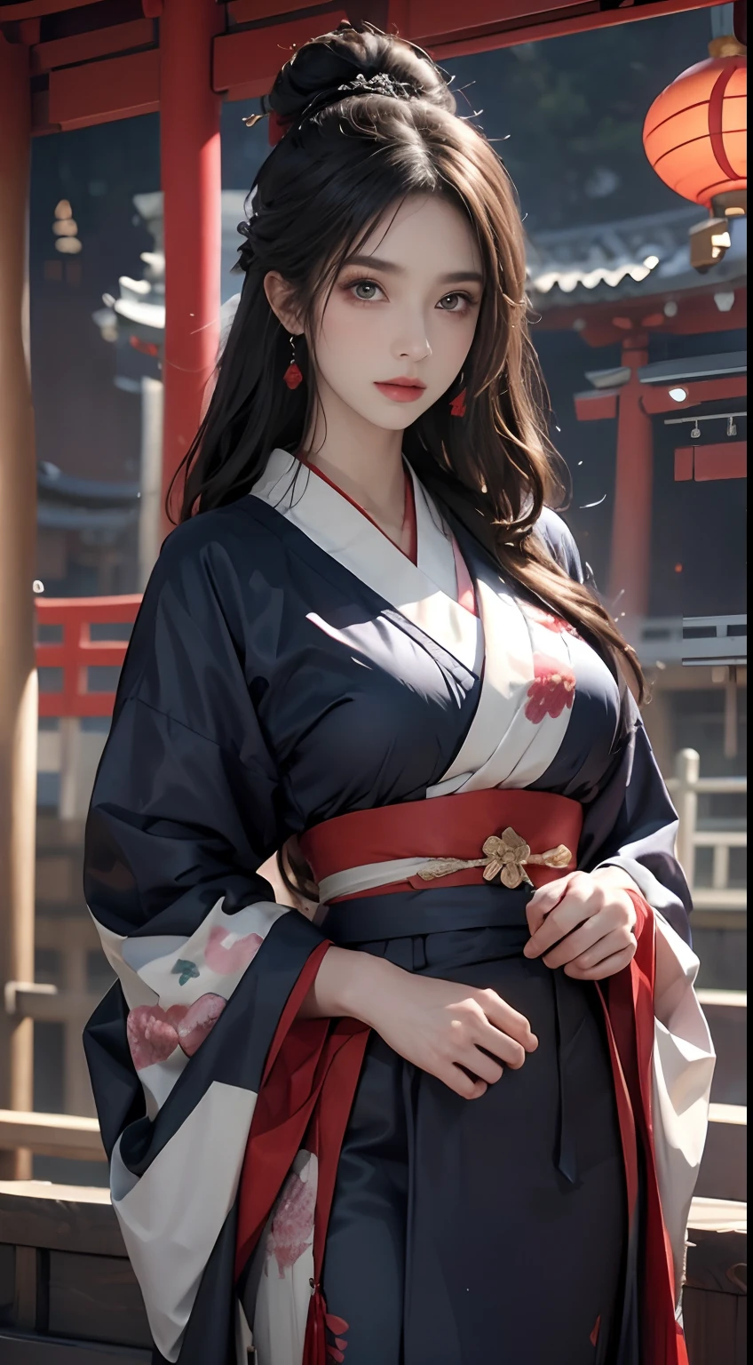 Shrine of Japan、Wearing a dark blue kimono、Unreal Engine:1.4,nffsw,best ...