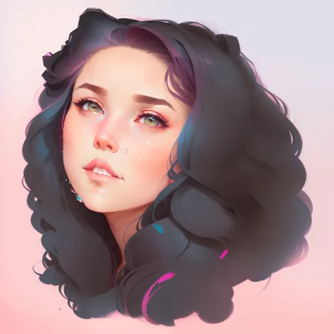 there is a drawing of a woman with long hair and a pink background, digital illustration portrait, in style of digital illustrat...