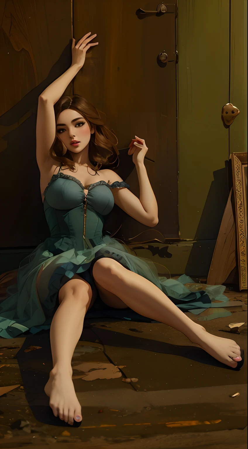Woman in a blue dress sitting on the floor, Artgerm Style, In the Artgerm style, Artgerm and WLOP, Artgerm Style, ivan talavera and artgerm style, Beautiful and seductive anime woman, Artgerm&#39;s style, Artgerm style, loish and wlop, blue corset