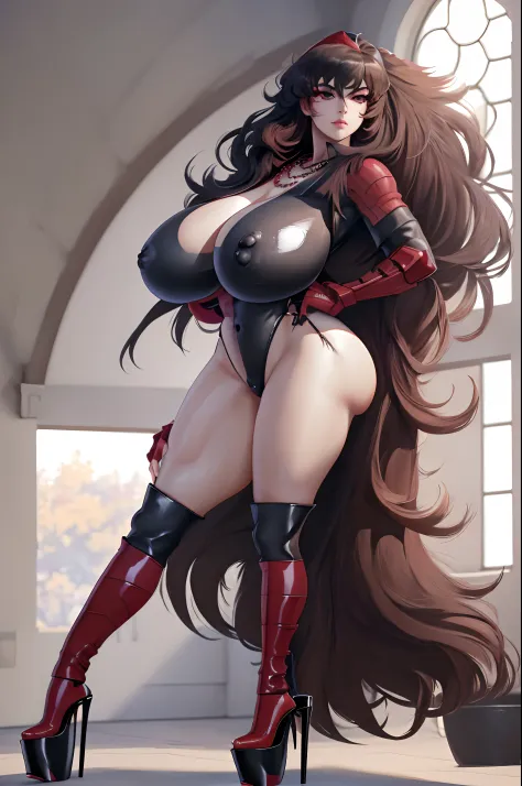 (masterpiece, best quality:1.2), cowboy shot, solo, 1girl, raven branwen, expressonless, looking at viewer, saluting, armor, thighhighs, (gloves:1.1), necklace, (dollsuit), (Beautiful,huge_Breasts:1.7), (beautiful_face:1.5),(muscular_female) (full_body), (...