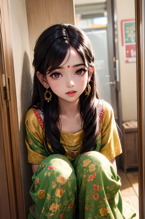 indian girl ,cute face,long hair upto knees,big eyes,ear rings - SeaArt AI