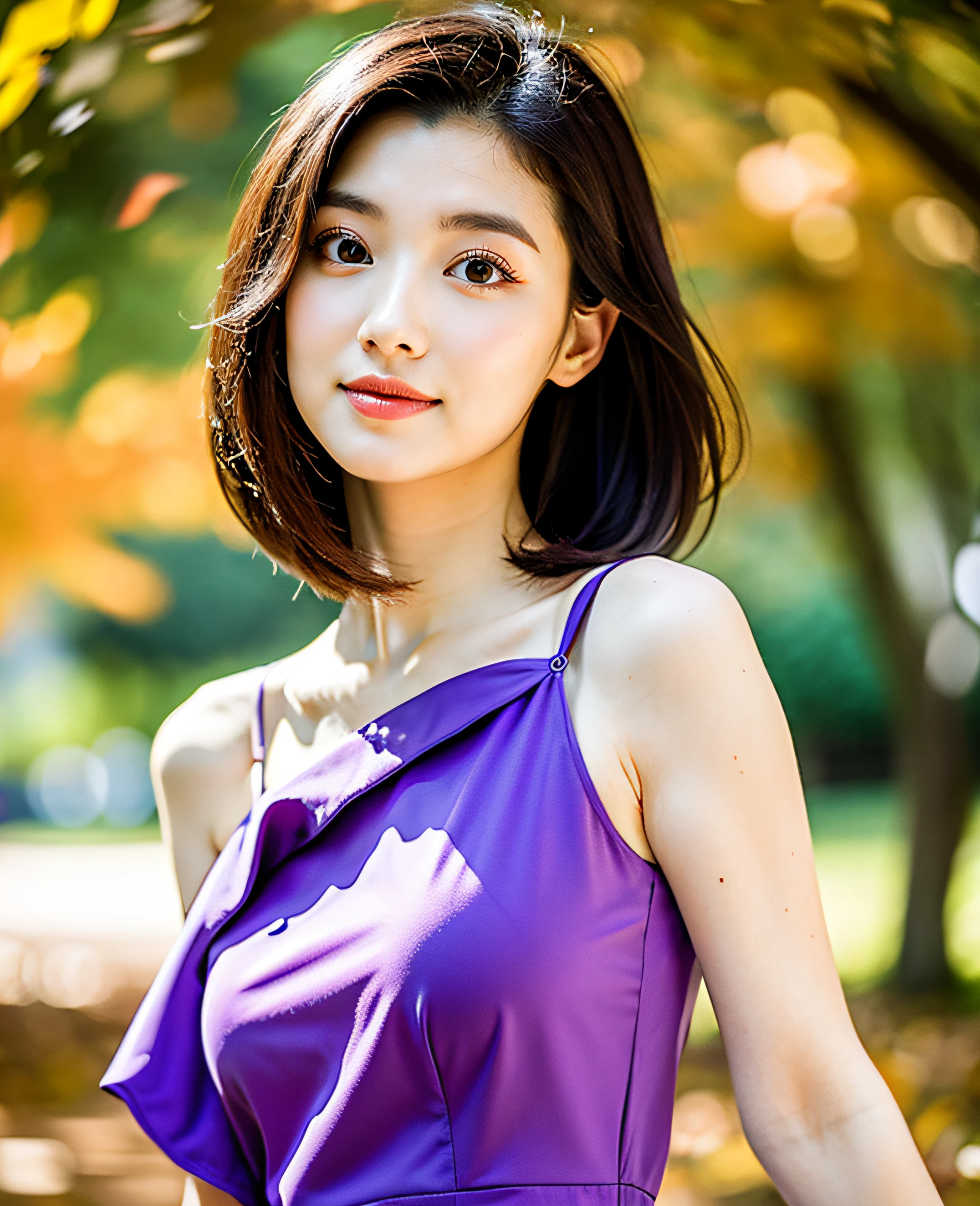 A close up of a woman in a purple dress posing for a picture - SeaArt AI