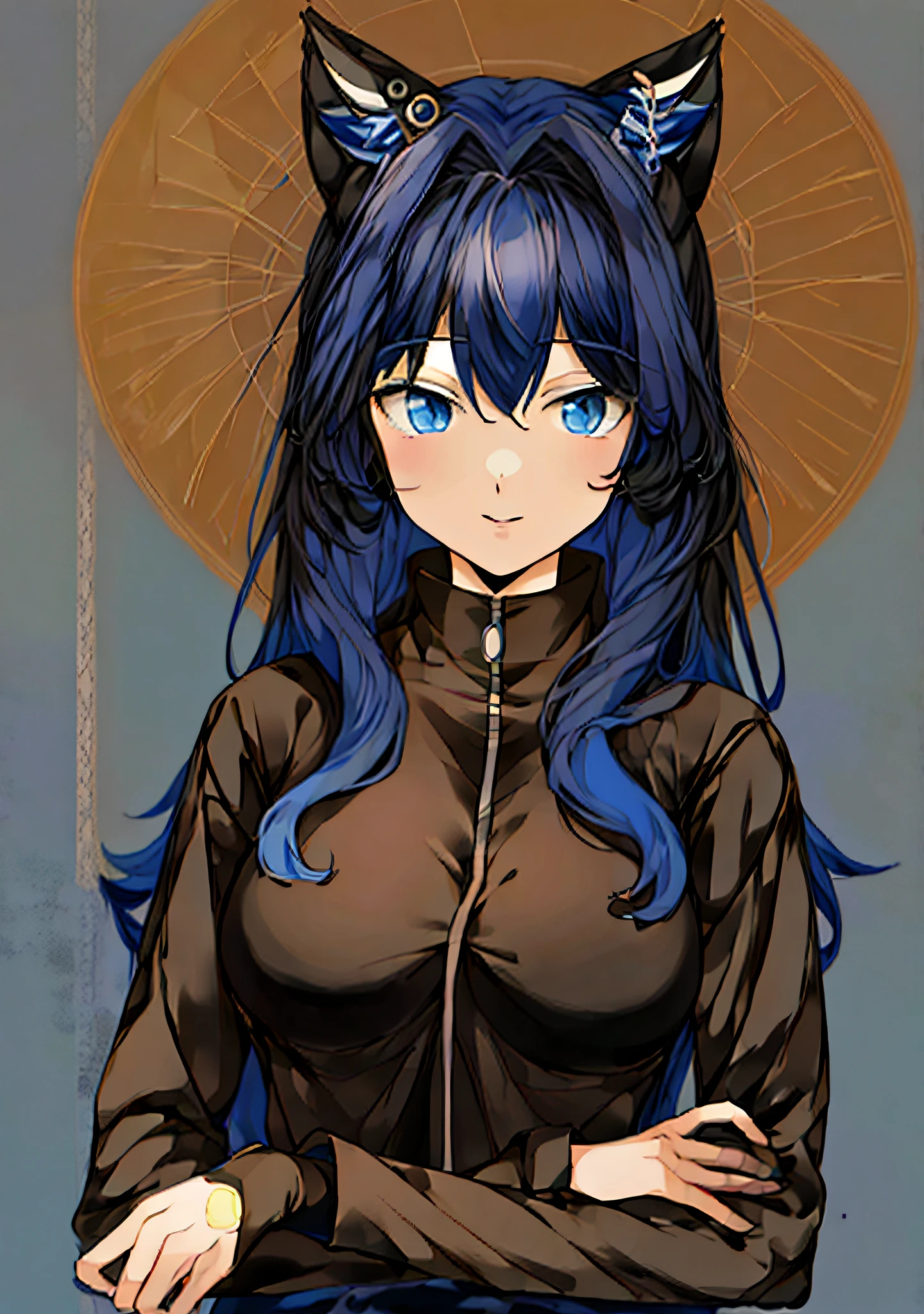 Anime girl with blue hair and cat ears posing for a picture - SeaArt AI