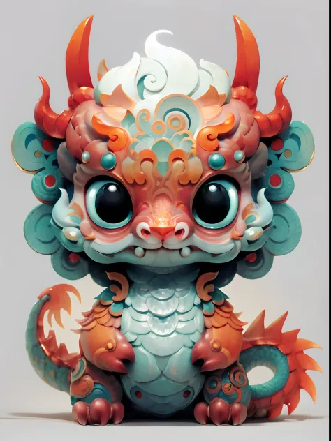 Close-up of the big-headed dragon, Beeple and Jeremiah Ketner, author：tooth wu, Cute detailed digital art, asura from chinese myth, lovely digital painting, detailed creature, mythological creatures, author：Ryan Yee, cute little dragon, stanley artgem lau,...