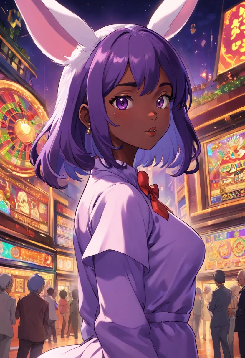 A woman in a purple dress standing in front of a casino - SeaArt AI