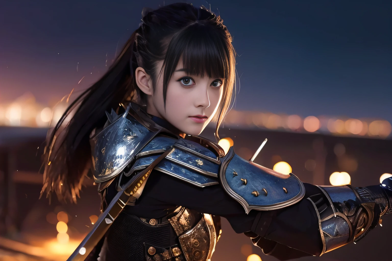 Beautiful Anime Female Knight,Beautiful anime female knight swinging sword to fight,Wasteland,deep in the night,war,exquisitedetails,Anime 4K,A detailed face,A detailed eye,Detailed hand,detailed finger,