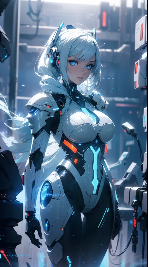 Arafed Woman in futuristic costume posing for photo, in futuristic white armor, Girl in Mecha Cyber Armor, unreal engine rendering + a goddess, Cyborg porcelain armor, Shiny White Armor, gynoid cyborg body, Beautiful and attractive cyborg woman, diverse cy...