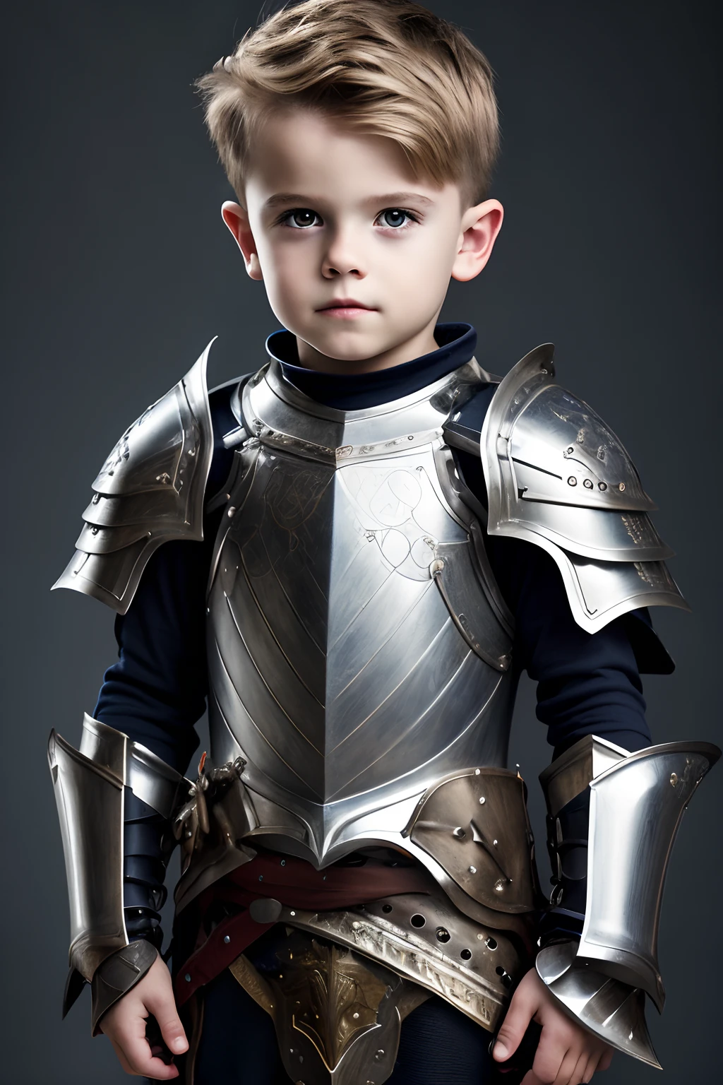 A young boy dressed in armor poses for a portrait - SeaArt AI