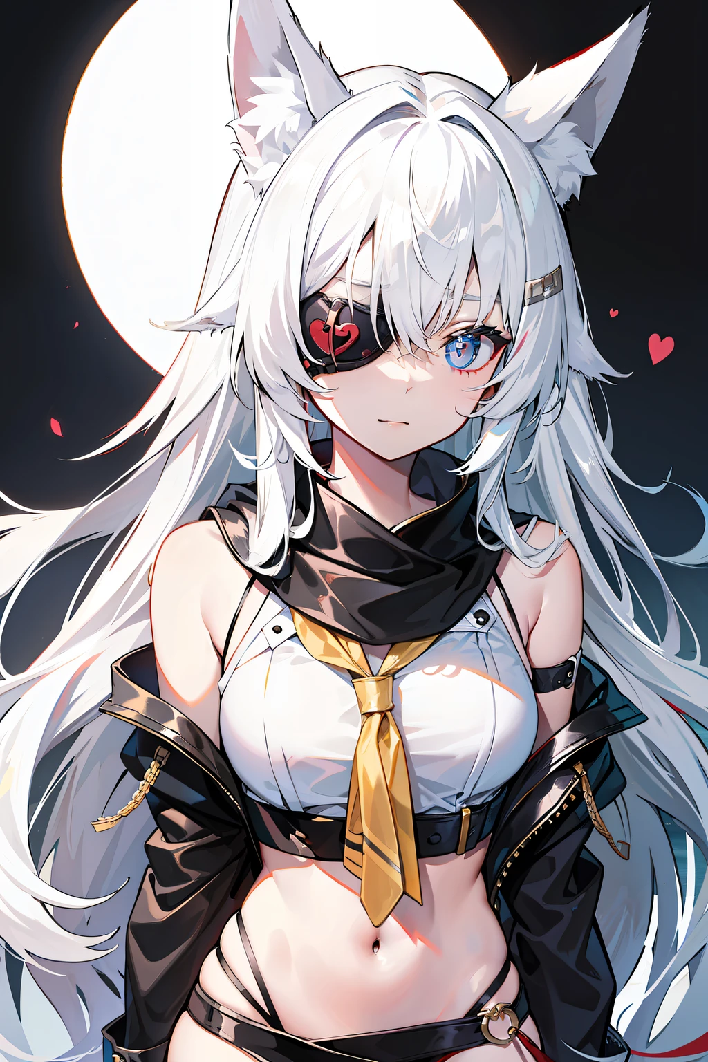 Anime girl with white hair and black cats ears and a yellow tie - SeaArt AI