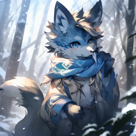anime - style image of a wolf with a scarf and a scarf around its neck, very very beautiful furry art, anthro art, trending on a...