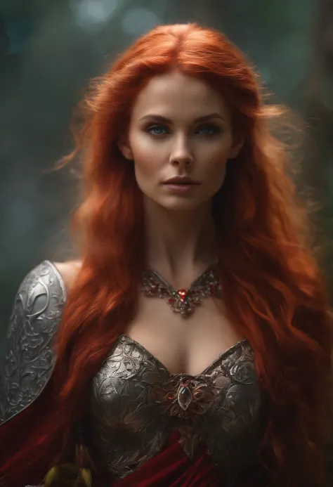 beautiful naked ethereal silver haired female cupping the breast of a beautiful naked bright red haired elven female