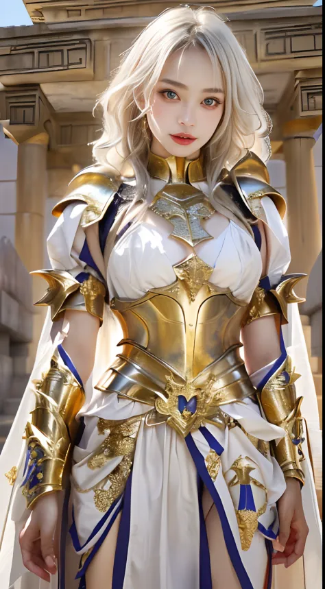(top-quality), Realistic, (real picture, Intricate details), ((golden armor, armor dress, delicately decorated armor, puff sleev...