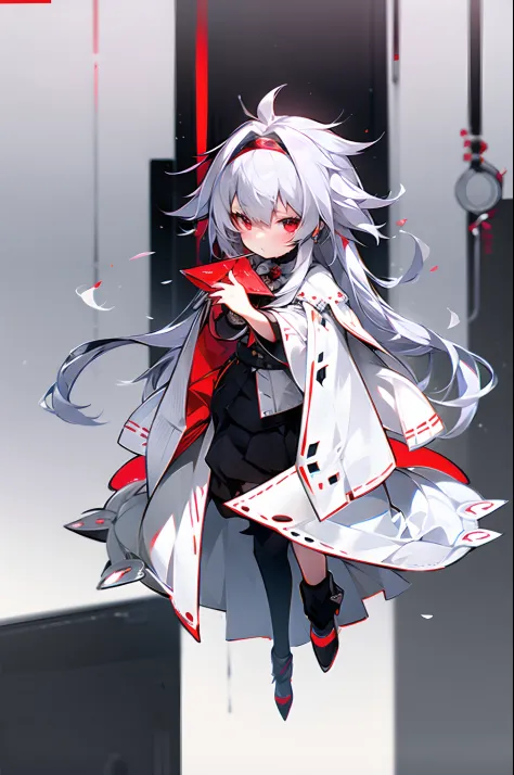 quadratic element，Silvery-white hair，red color eyes，Clothes are more everyday，adolable，small loli，full bodyesbian，Smart