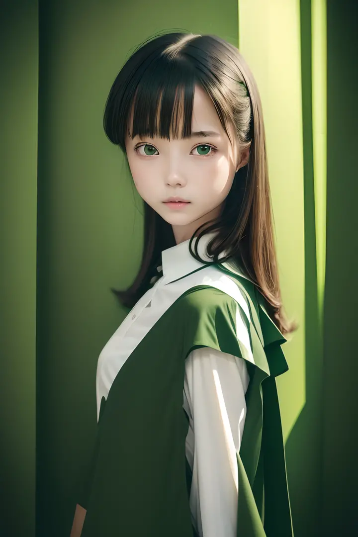 Best Quality, masutepiece, High resolution, (((1girl in))), sixteen years old,((Dark Green Block Dress,White Shirt Inner:1.3)), ...