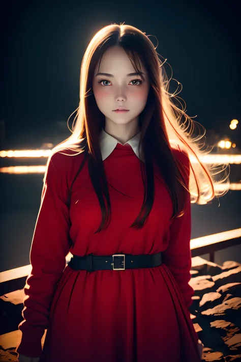 Best Quality, masutepiece, High resolution, (((1girl in))), sixteen years old,(((Red Eyes:1.3)))、Red attire、((Red Shirt:1.3、Red ...