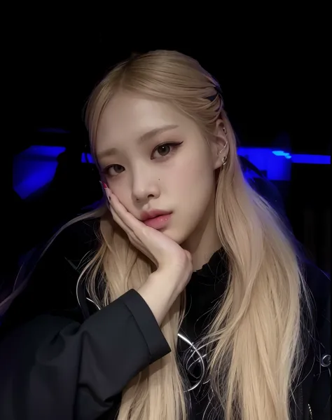 blonde woman with long hair and black jacket posing for a picture, portrait of jossi of blackpink, roseanne park of blackpink, portrait of kim petras, jia, kda, jossi of blackpink, sha xi, cl, portrait of female korean idol, ji-min, with long blond hair, p...