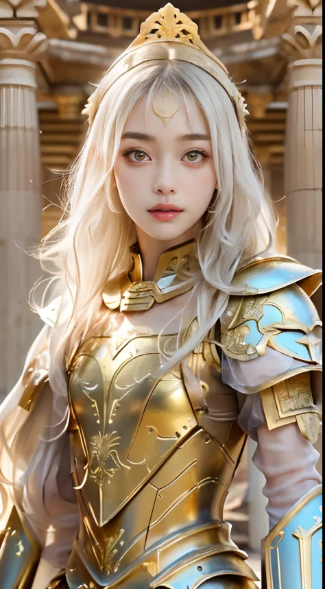 (top-quality), Realistic, (real picture, Intricate details), ((golden armor, armored dress, delicately decorated armor)), (small...