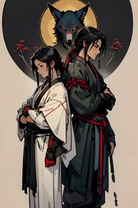 Amurai pale black hair with a wolf by her side