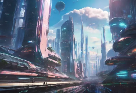 cyber punk perssonage、Cidade futuristica、planet earth、Skyscraper piercing clouds cyberpunk.ＳＦart by、Utopian city、megacity、Dream、top-quality、tmasterpiece、Beautiful futuristic city