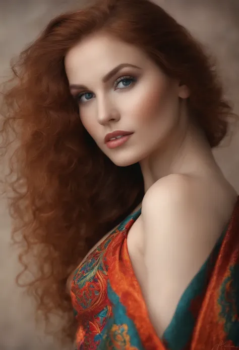 A close up of a woman with a very big red hair - SeaArt AI