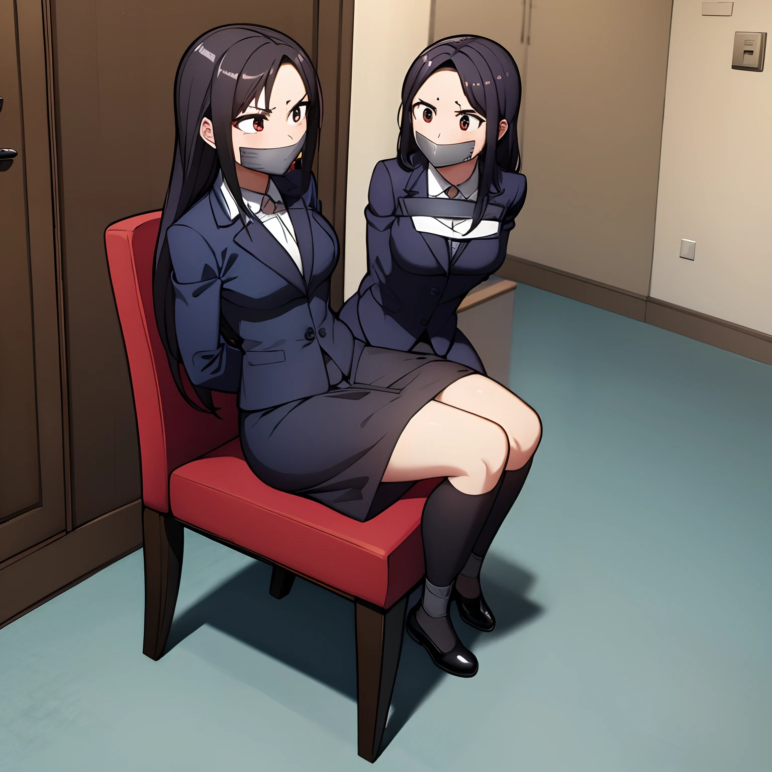 Anime girl sitting on a red chair in a room - SeaArt AI