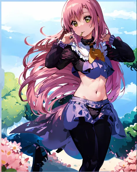 Female one、(Katsura daisies(Like Hayate))teats、Mouth hold、Black Bikini、A pink-haired、long、Navel、