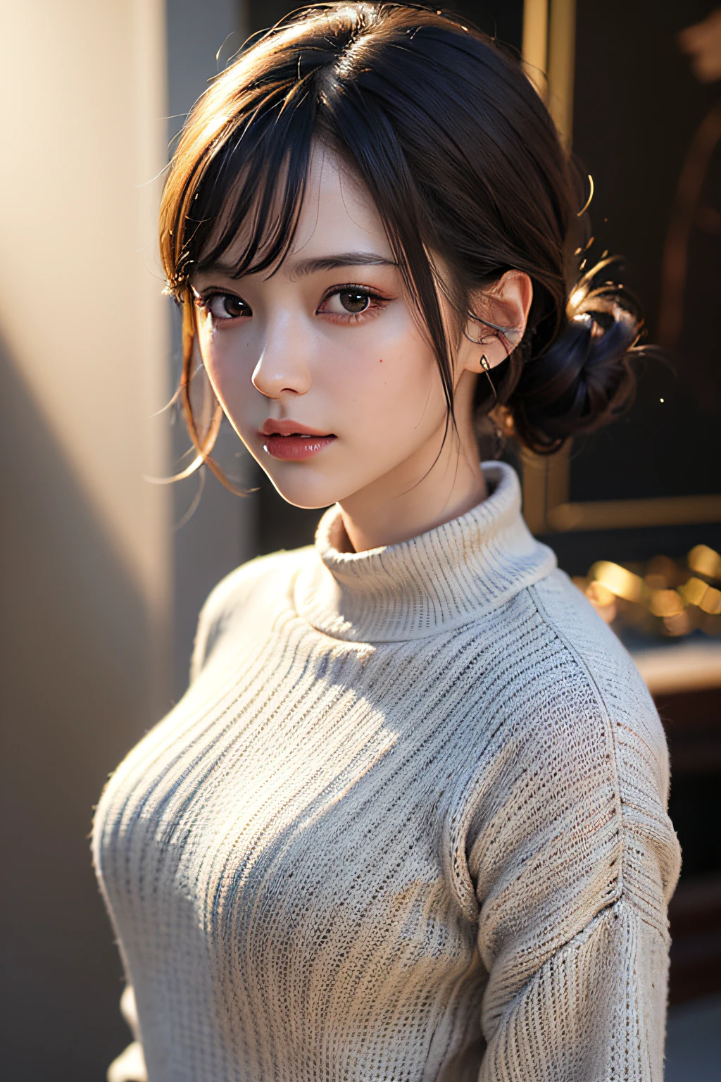 ultra high res,masterpiece,best quality,
very detailde face,detailed eyes,extremely intricate,perfect glossy shiny skins,perfect lighting,detailed lighting,dramatic shadows,ray tracing,
1girl,upper body,black sweater,looking at viewer,