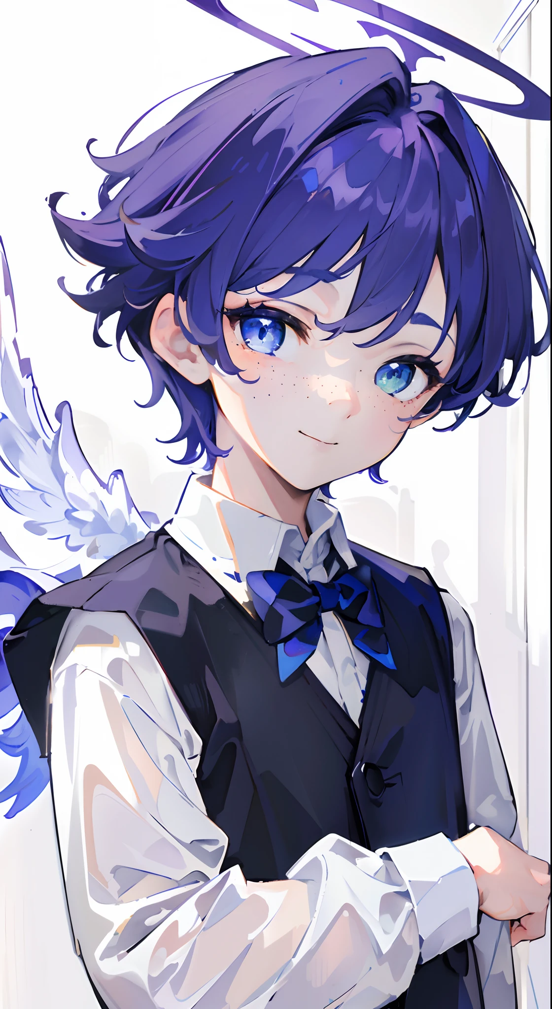 Anime character with blue eyes and a vest and bow tie - SeaArt AI