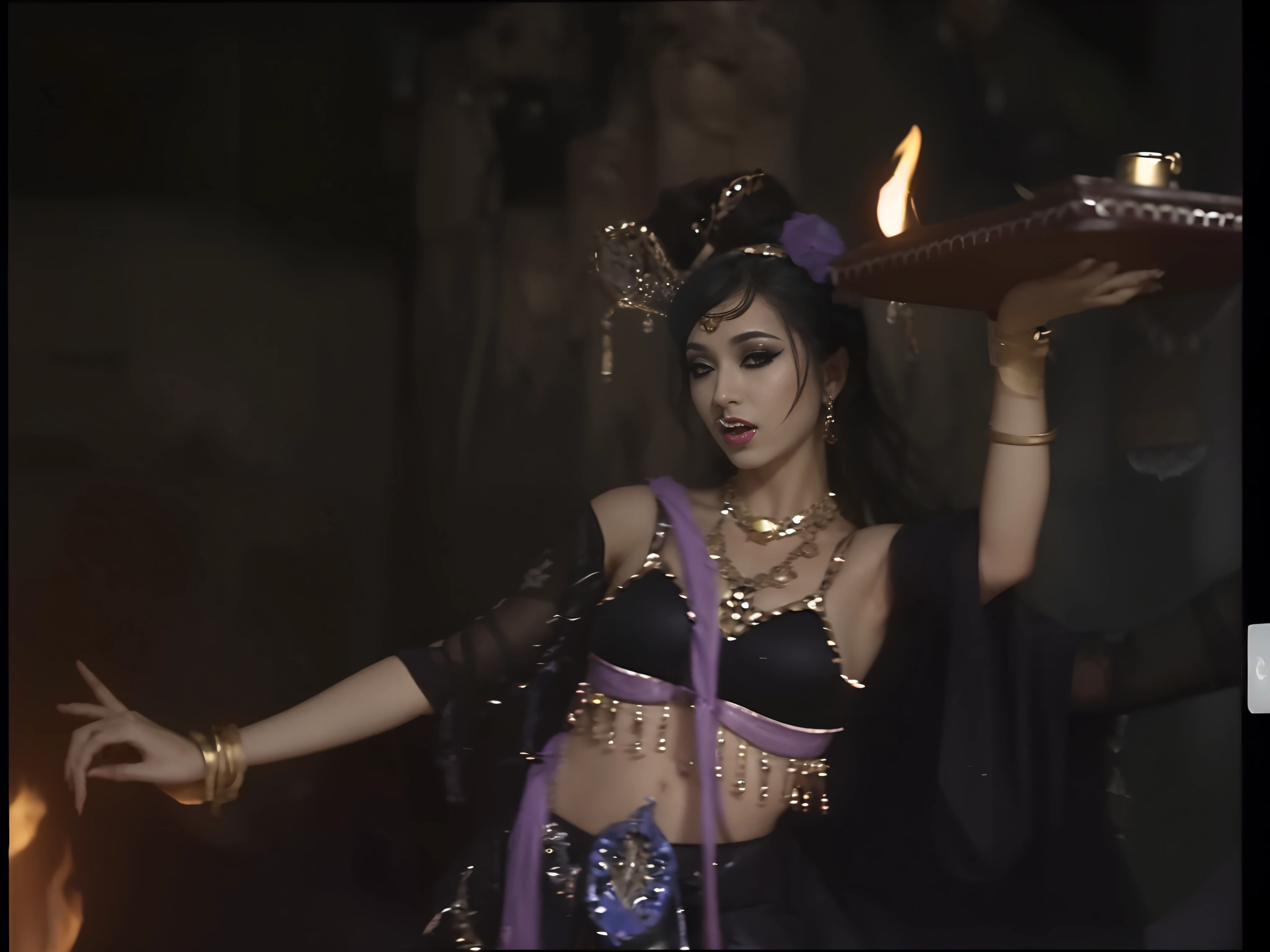 Araffe belly dance with a lit candle in her hand - SeaArt AI