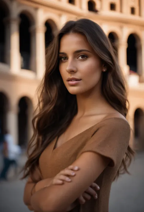 arafed woman with long hair and brown dress standing in front of a building, photo of a beautiful woman, attractive woman, girl ...