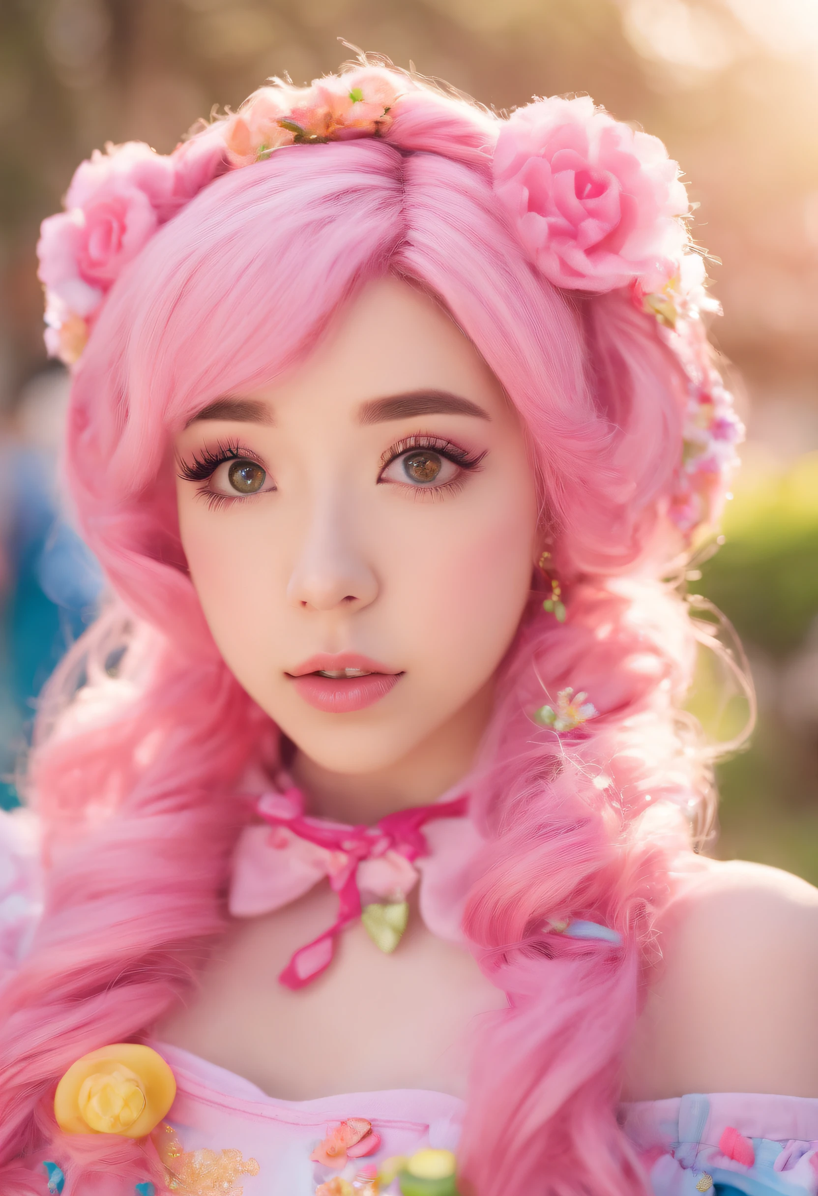 A close up of a woman with pink hair wearing a dress - SeaArt AI