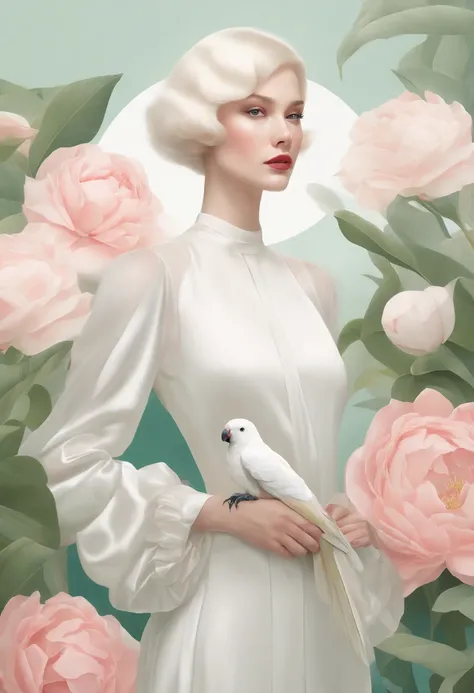 fashion magazine，ultrarealism oil painting，（Pure white parrot），Chinese ...