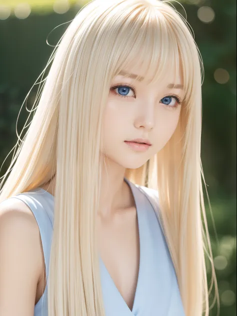 White shiny beautiful skin、Blonde hair color changing with light、Long bangs block the view、Highlights of cheek luster、Sexy and v...